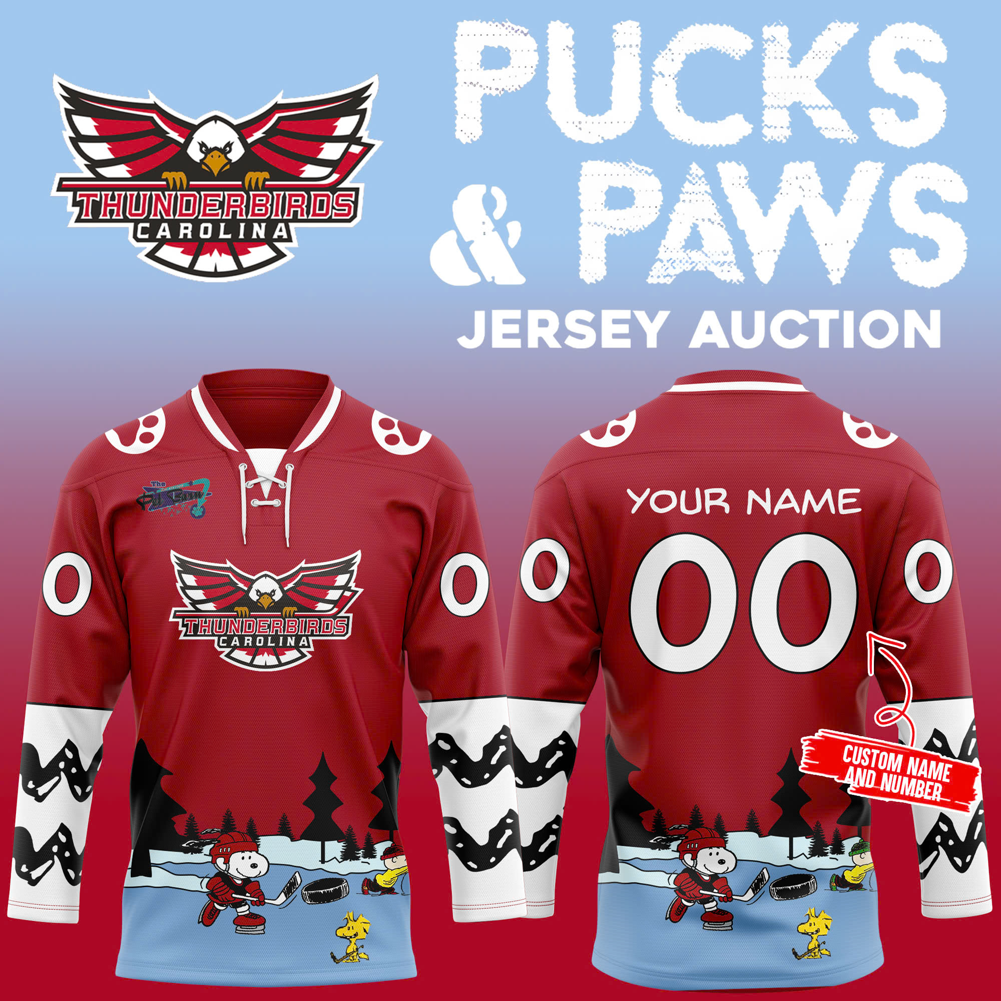 Carolina Thunderbirds x Pucks and Paws Hockey Jersey 2025 - Famjoys Carolina Thunderbirds x Pucks and Paws Hockey Jersey 2025 - Famjoys