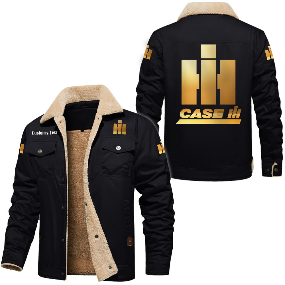 Case IH Golden Logo Cargo Fleece Lined Cotton Jacket Multicolor, vintage style, customize name