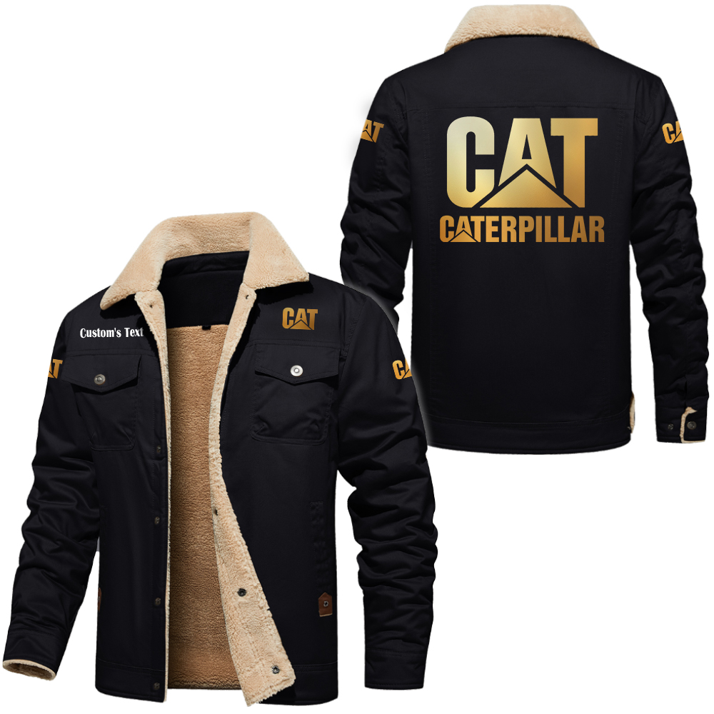 Caterpillar Inc Golden Logo Cargo Fleece Lined Cotton Jacket Multicolor, vintage style, customize name 