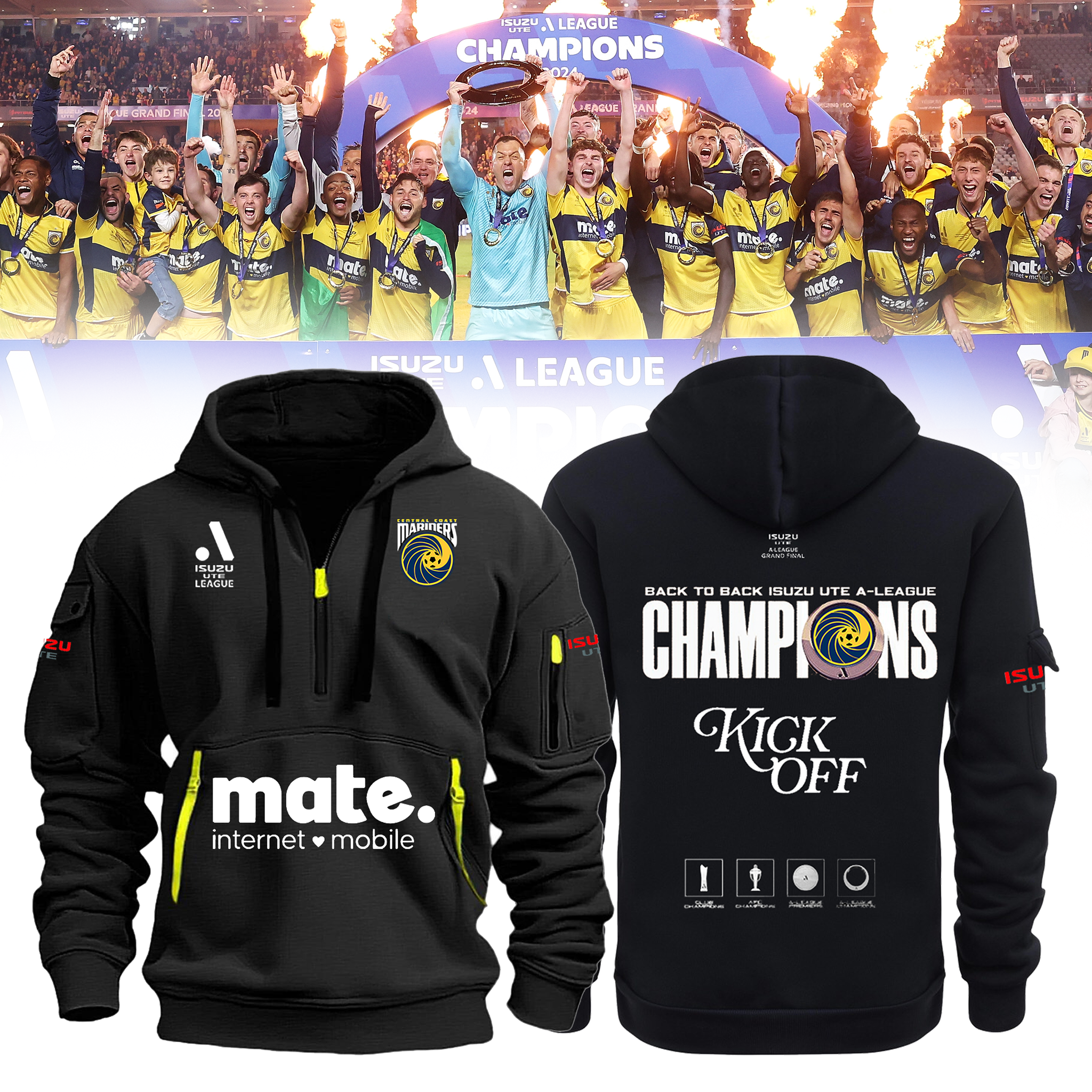 Central Coast Mariners New Zip Hoodie A League Champion - Famjoys Central Coast Mariners New Zip Hoodie A League Champion - Famjoys