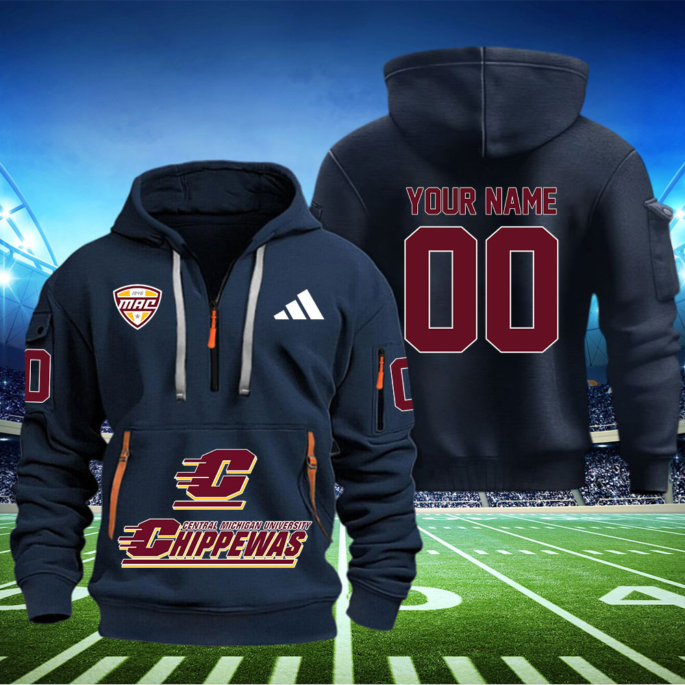 Central Michigan Chippewas Football Quarter Zip Hoodie - Famjoys Central Michigan Chippewas Football Quarter Zip Hoodie - Famjoys
