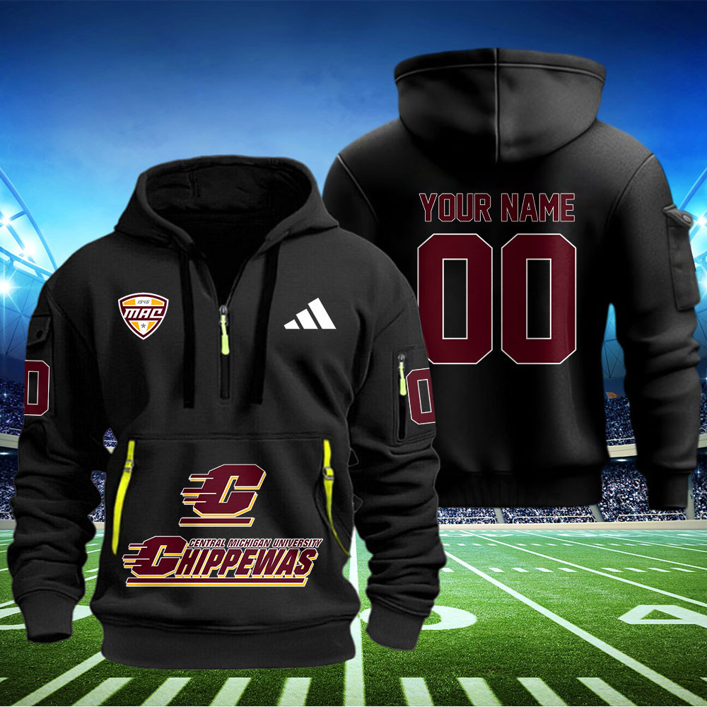 Central Michigan Chippewas Football Quarter Zip Hoodie - Famjoys Central Michigan Chippewas Football Quarter Zip Hoodie - Famjoys