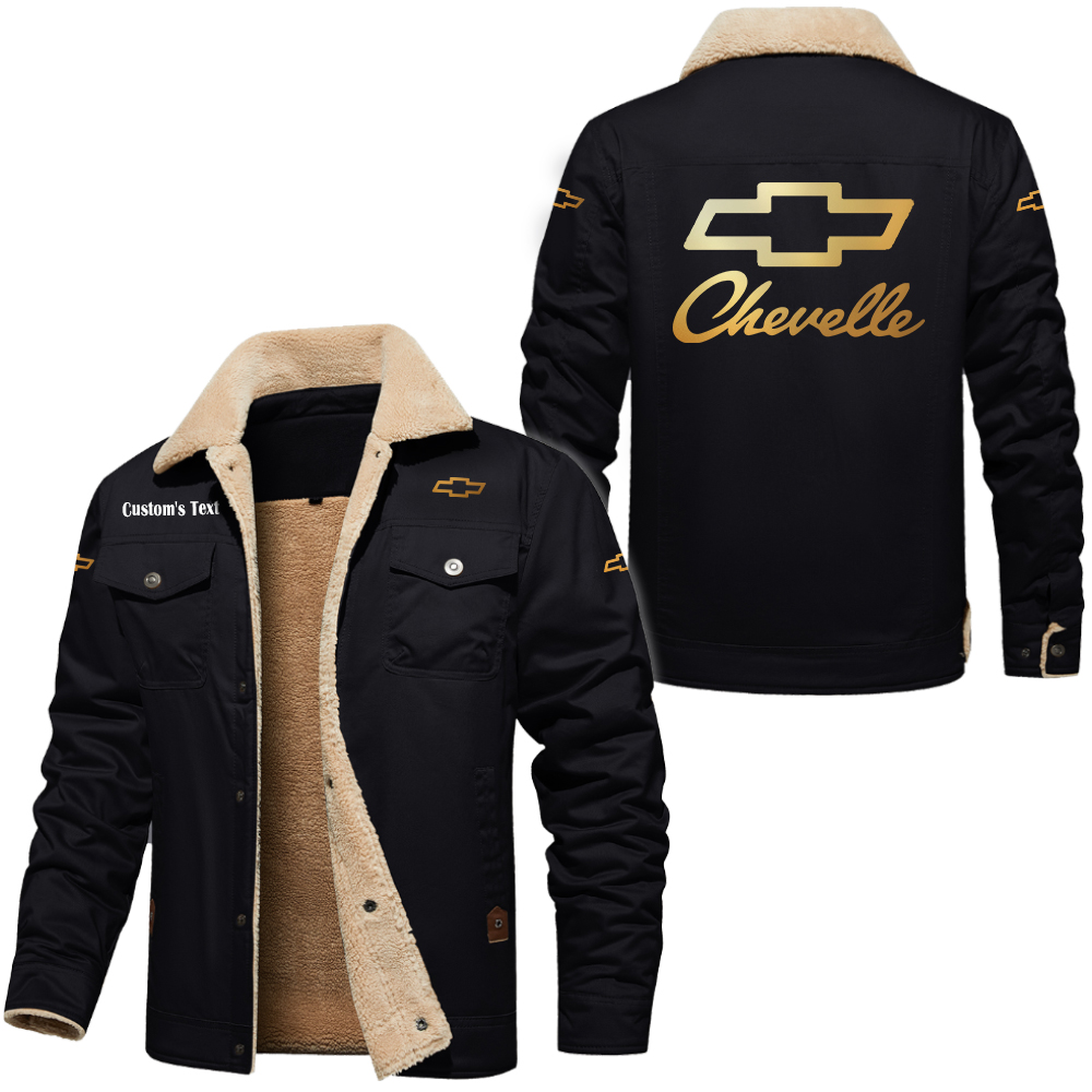 Chevrolet Chevelle Golden Logo Cargo Fleece Lined Cotton Jacket Multicolor, vintage style, customize name 
