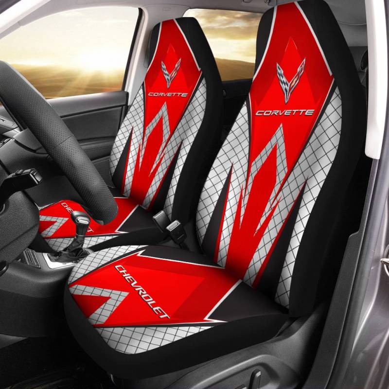 Chevrolet Corvette VTH Car Seat Cover (Set of 2) Ver 3 (Red)