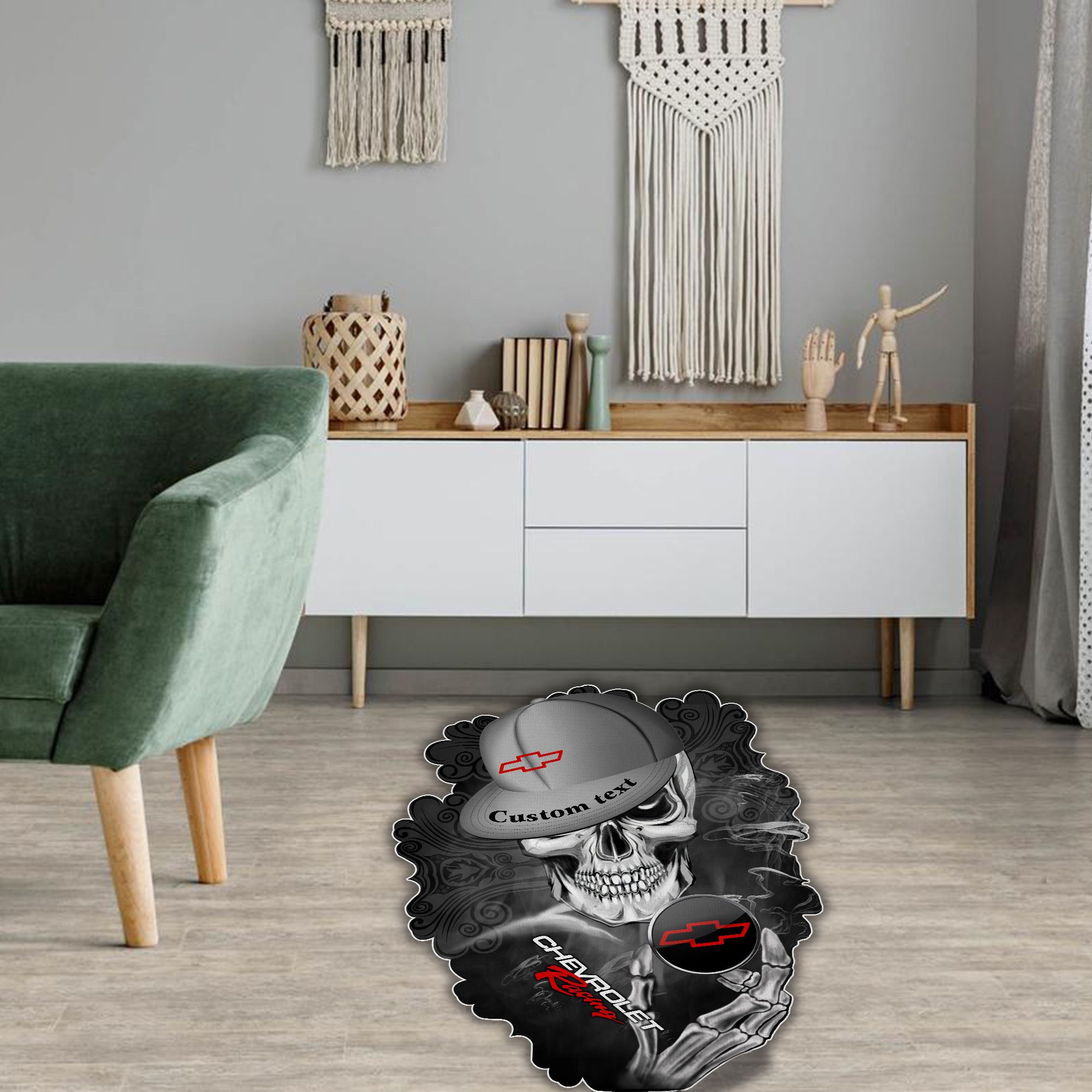 Chevy Racing Skull Shaped Luxurious Doormat, Rug Home Decor, Custom name - Famjoys Chevy Racing Skull Shaped Luxurious Doormat, Rug Home Decor, Custom name - Famjoys