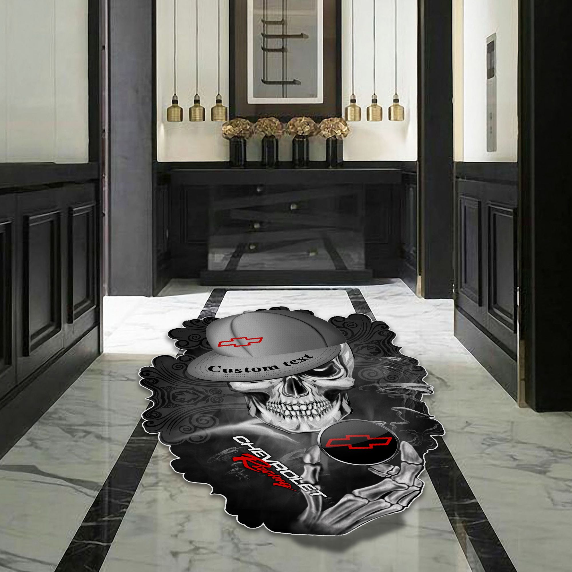 Chevy Racing Skull Shaped Luxurious Doormat, Rug Home Decor, Custom name - Famjoys Chevy Racing Skull Shaped Luxurious Doormat, Rug Home Decor, Custom name - Famjoys