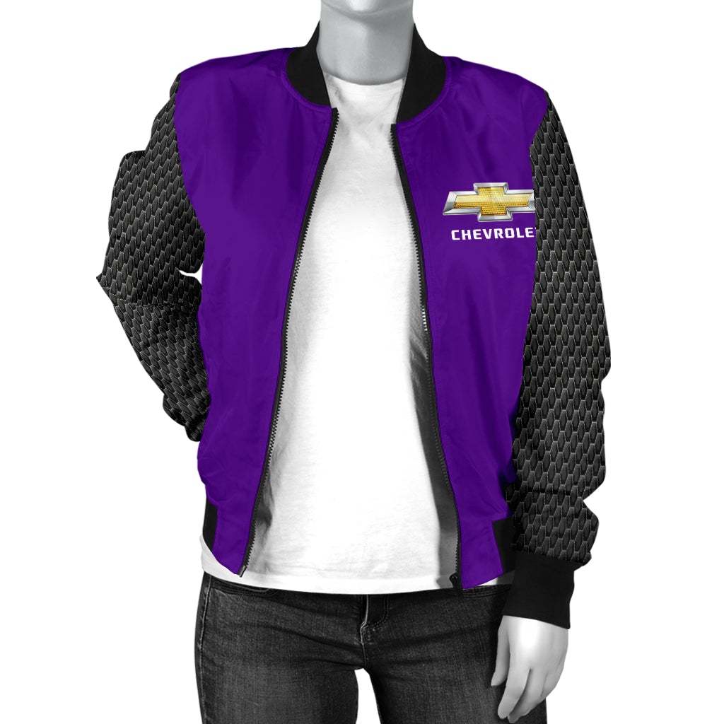 Chevy Women's Bomber Jacket Purple - Famjoys Chevy Women's Bomber Jacket Purple - Famjoys