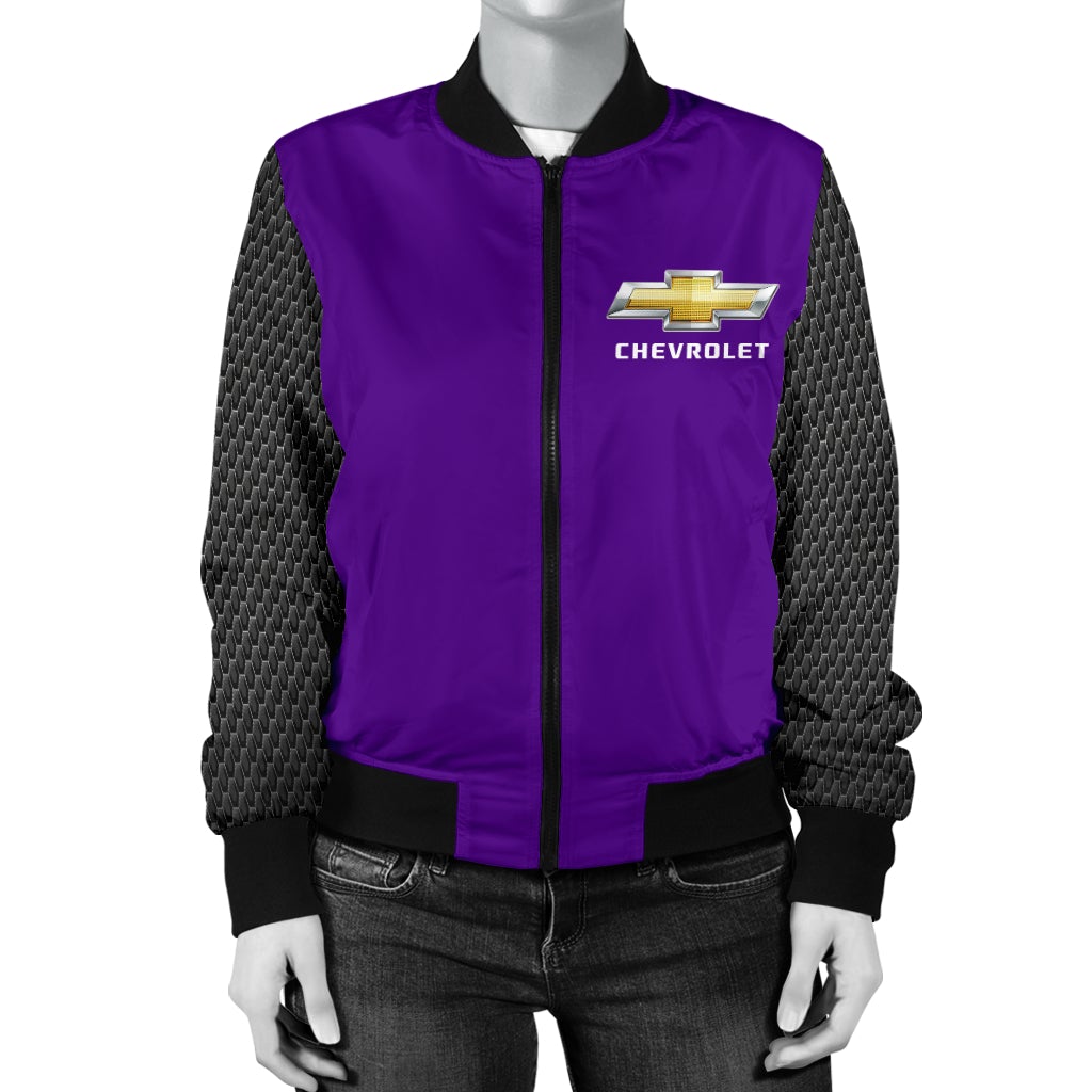 Chevy Women's Bomber Jacket Purple - Famjoys Chevy Women's Bomber Jacket Purple - Famjoys