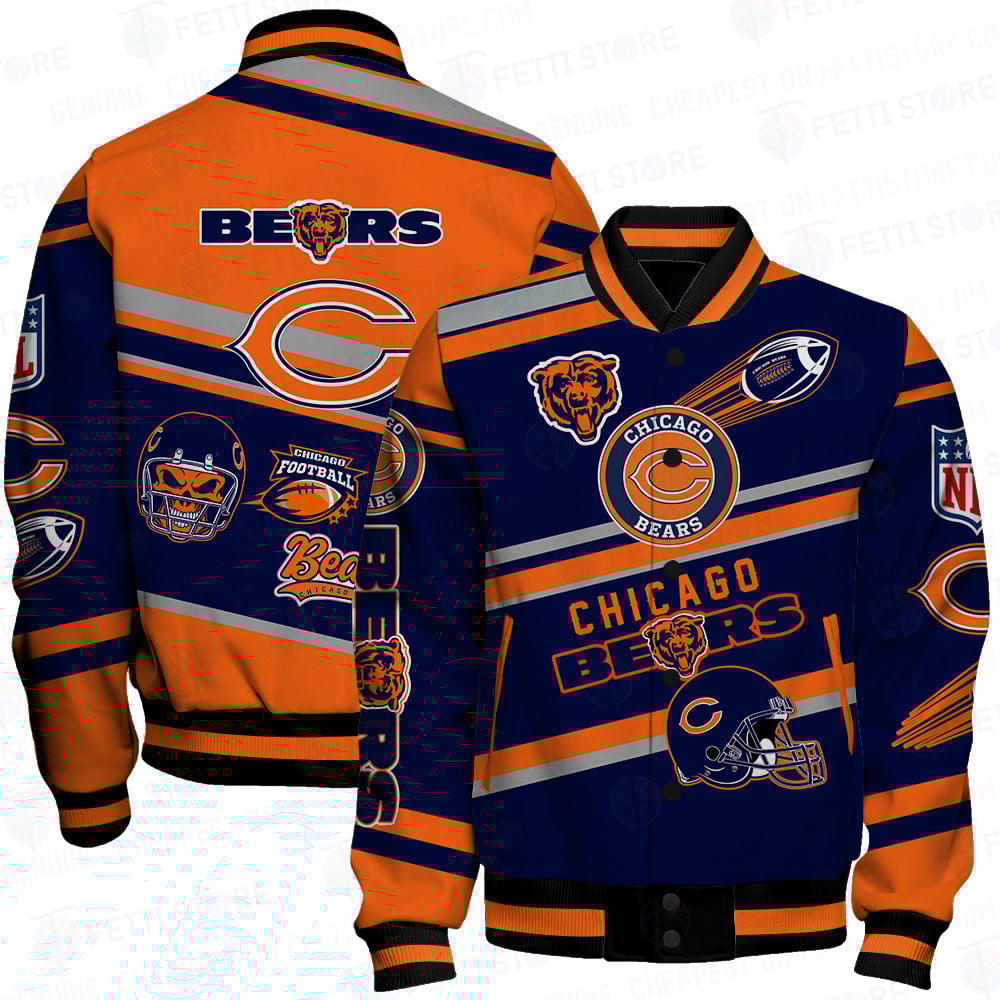 Chicago Bears American Football League Pattern Varsity Jacket - Famjoys Chicago Bears American Football League Pattern Varsity Jacket - Famjoys