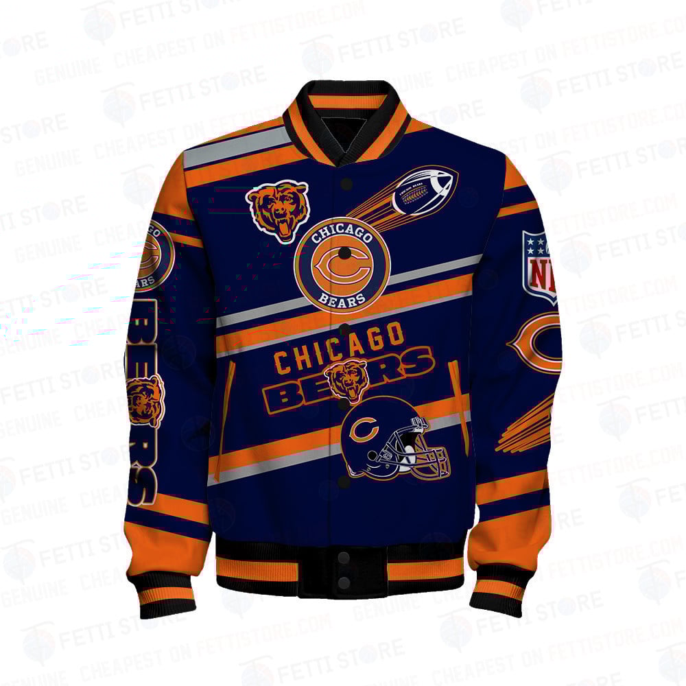 Chicago Bears American Football League Pattern Varsity Jacket - Famjoys Chicago Bears American Football League Pattern Varsity Jacket - Famjoys