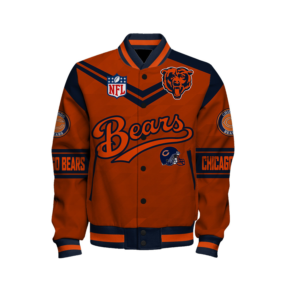 Chicago Bears American Football League Pattern Varsity Jacket SH1 V2 - Famjoys Chicago Bears American Football League Pattern Varsity Jacket SH1 V2 - Famjoys