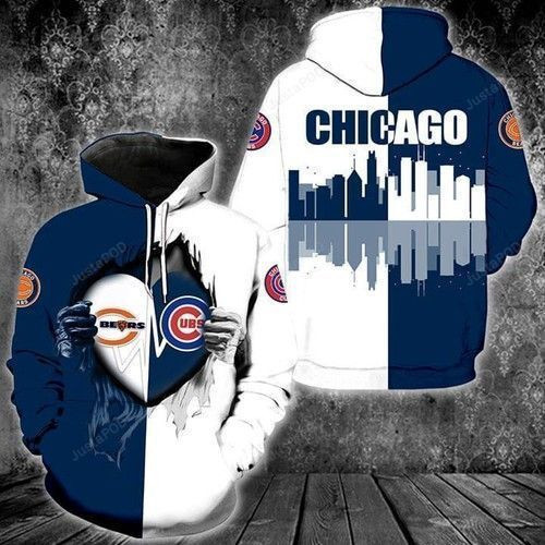 Chicago Bears And Chicago Cubs Heartbeat Love Ripped Hoodie & Zip Hoodie - Famjoys Chicago Bears And Chicago Cubs Heartbeat Love Ripped Hoodie & Zip Hoodie - Famjoys
