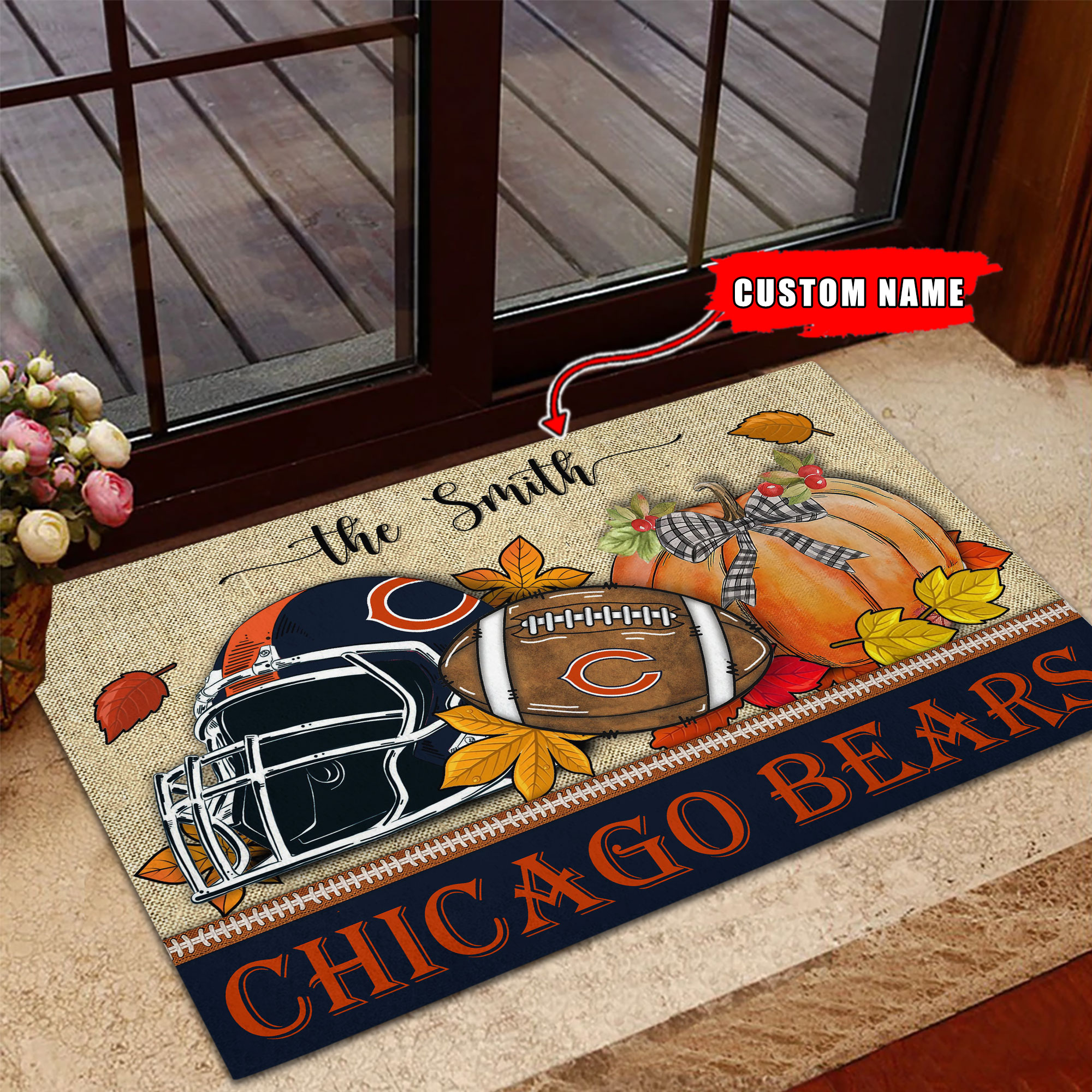 Chicago Bears Fall Football Doormat - Famjoys Chicago Bears Fall Football Doormat - Famjoys