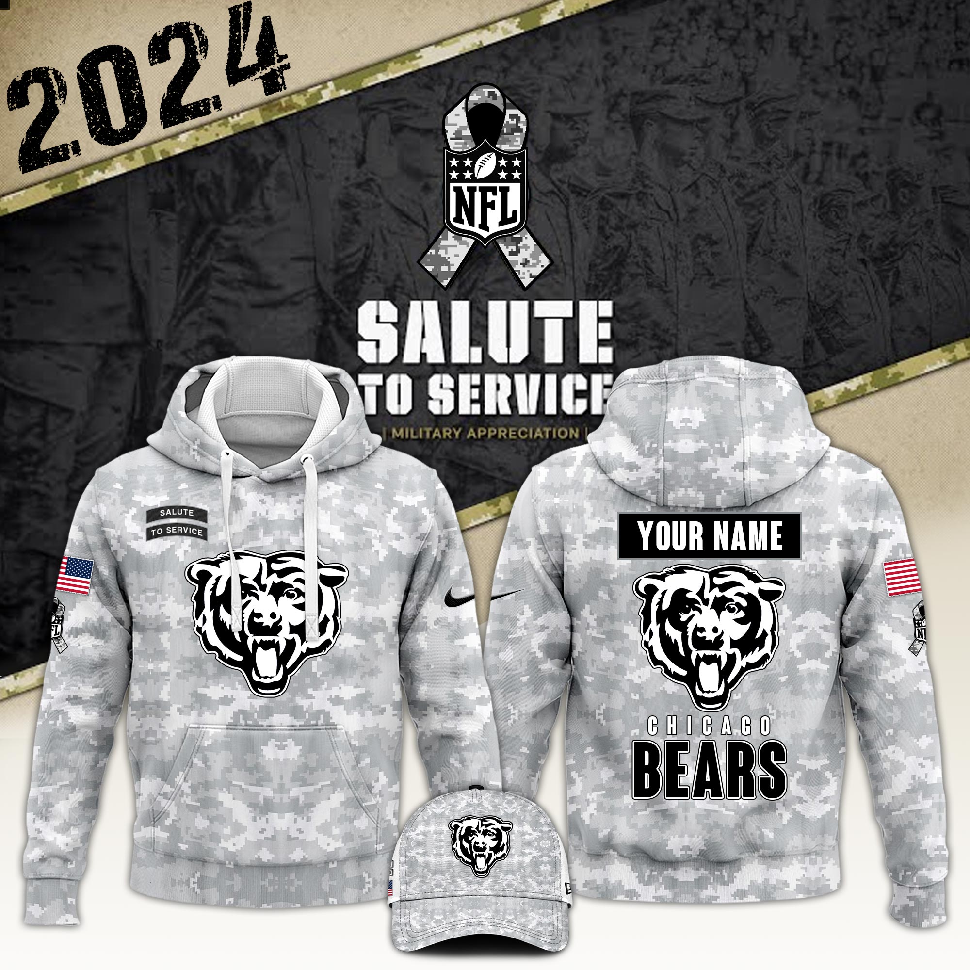 Chicago Bears Hoodie Camo Salute to Service Club - Famjoys Chicago Bears Hoodie Camo Salute to Service Club - Famjoys