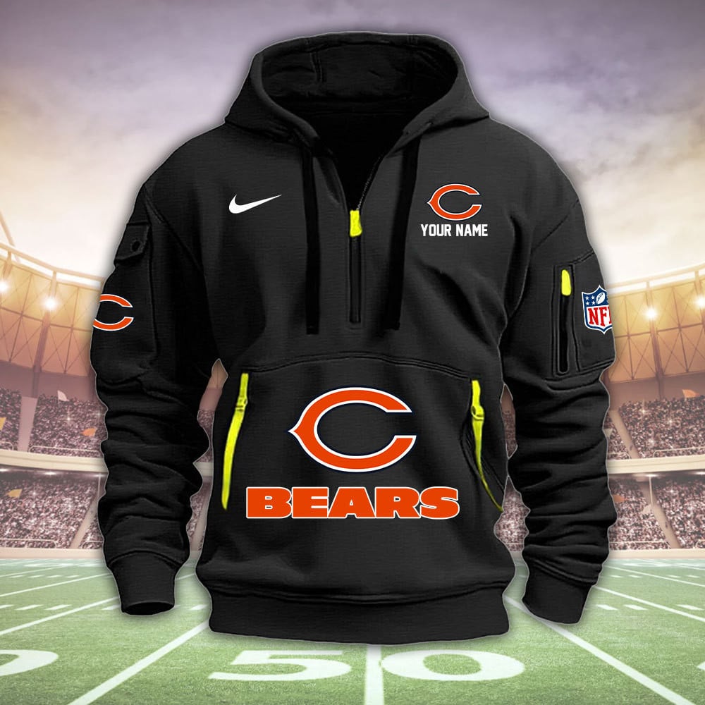 Chicago Bears New Personalized Quarter Zip Hoodie AZBTQZH000029 - Famjoys Chicago Bears New Personalized Quarter Zip Hoodie AZBTQZH000029 - Famjoys