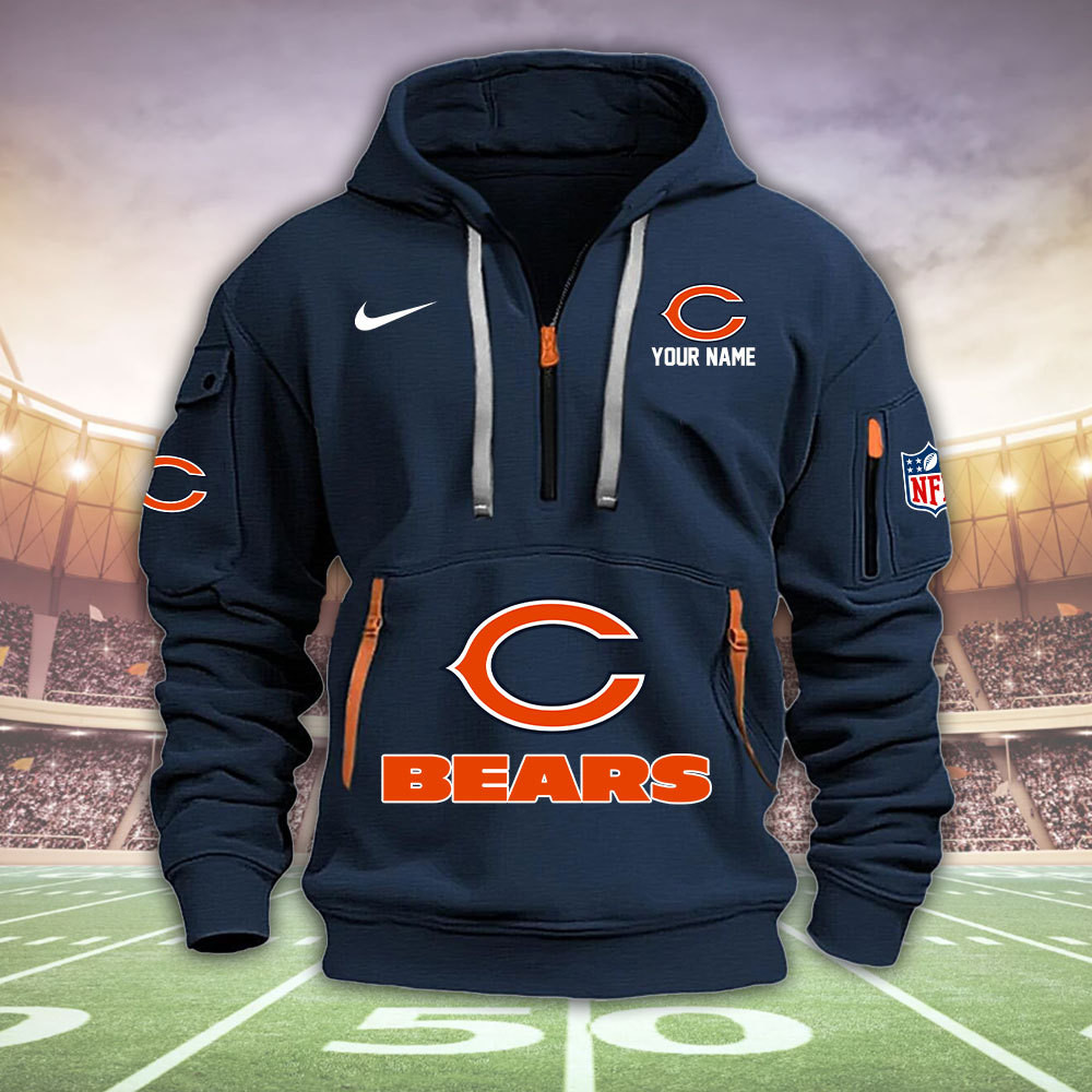 Chicago Bears New Personalized Quarter Zip Hoodie AZBTQZH000029 - Famjoys Chicago Bears New Personalized Quarter Zip Hoodie AZBTQZH000029 - Famjoys