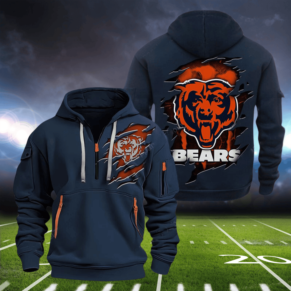 Chicago Bears New Personalized Quarter Zip Hoodie AZBTQZH000065 - Famjoys Chicago Bears New Personalized Quarter Zip Hoodie AZBTQZH000065 - Famjoys