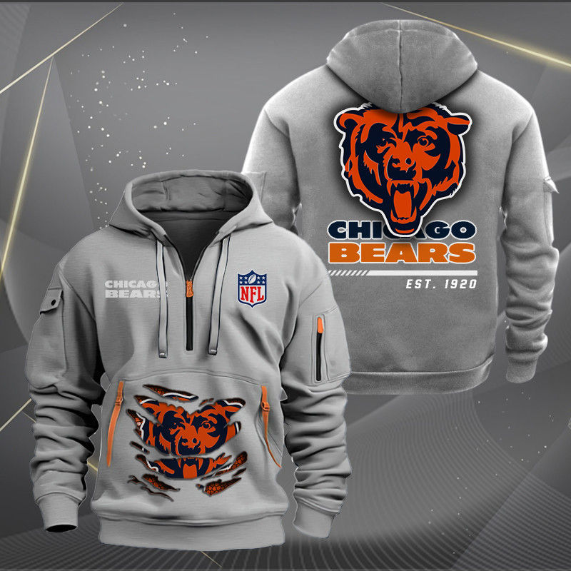 Chicago Bears New Personalized Quarter Zip Hoodie AZBTQZH000100 - Famjoys Chicago Bears New Personalized Quarter Zip Hoodie AZBTQZH000100 - Famjoys