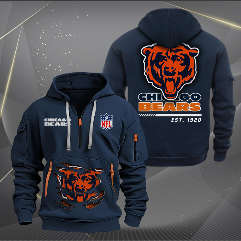 Chicago Bears New Personalized Quarter Zip Hoodie AZBTQZH000100 - Famjoys Chicago Bears New Personalized Quarter Zip Hoodie AZBTQZH000100 - Famjoys
