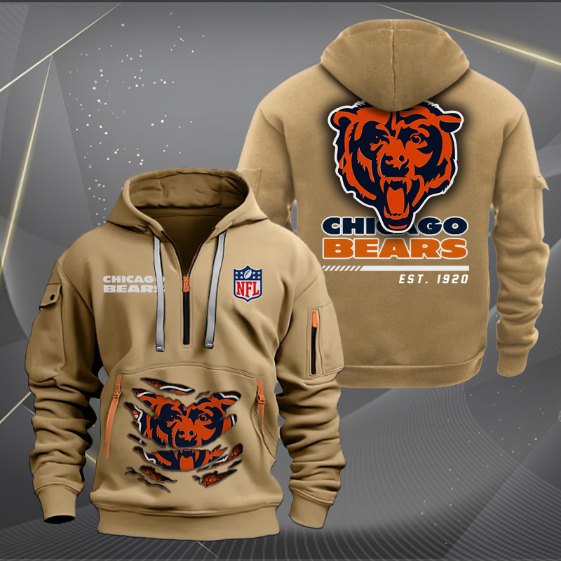 Chicago Bears New Personalized Quarter Zip Hoodie AZBTQZH000100 - Famjoys Chicago Bears New Personalized Quarter Zip Hoodie AZBTQZH000100 - Famjoys