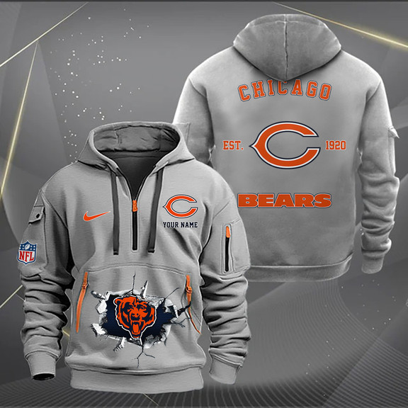 Chicago Bears New Personalized Quarter Zip Hoodie AZBTQZH000138 - Famjoys Chicago Bears New Personalized Quarter Zip Hoodie AZBTQZH000138 - Famjoys