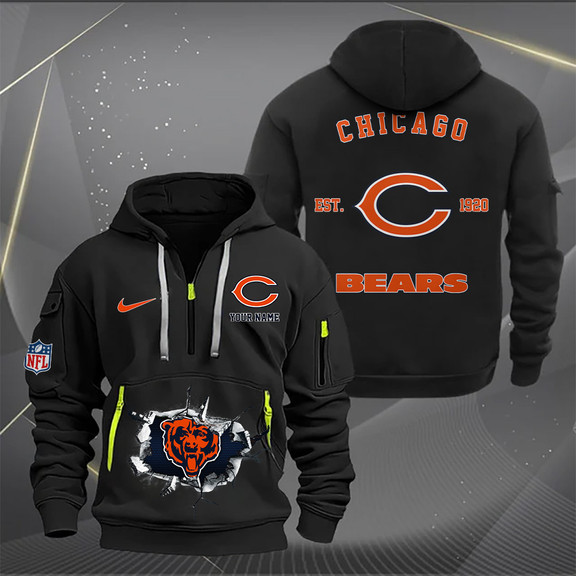 Chicago Bears New Personalized Quarter Zip Hoodie AZBTQZH000138 - Famjoys Chicago Bears New Personalized Quarter Zip Hoodie AZBTQZH000138 - Famjoys