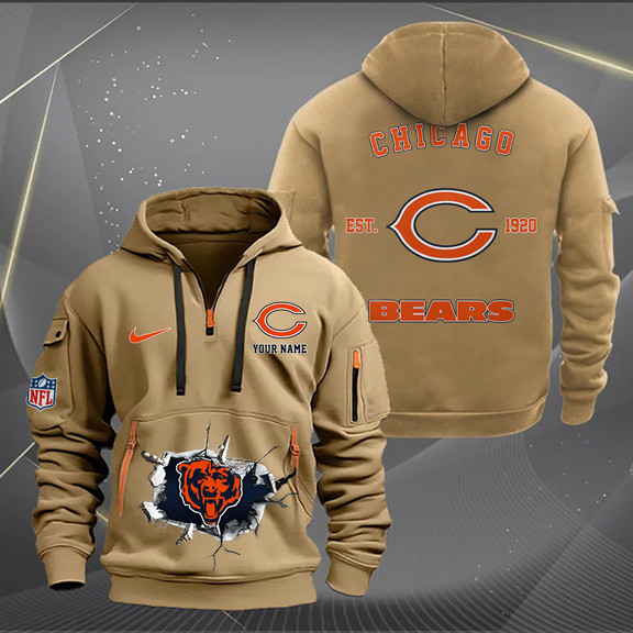 Chicago Bears New Personalized Quarter Zip Hoodie AZBTQZH000138 - Famjoys Chicago Bears New Personalized Quarter Zip Hoodie AZBTQZH000138 - Famjoys