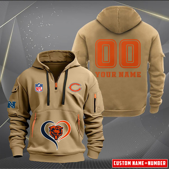 Chicago Bears New Personalized Quarter Zip Hoodie AZBTQZH000143 - Famjoys Chicago Bears New Personalized Quarter Zip Hoodie AZBTQZH000143 - Famjoys