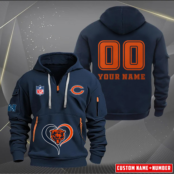 Chicago Bears New Personalized Quarter Zip Hoodie AZBTQZH000143 - Famjoys Chicago Bears New Personalized Quarter Zip Hoodie AZBTQZH000143 - Famjoys