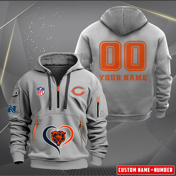 Chicago Bears New Personalized Quarter Zip Hoodie AZBTQZH000143 - Famjoys Chicago Bears New Personalized Quarter Zip Hoodie AZBTQZH000143 - Famjoys