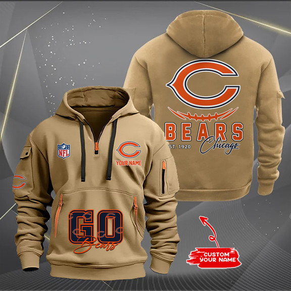 Chicago Bears New Personalized Quarter Zip Hoodie AZBTQZH000152 - Famjoys Chicago Bears New Personalized Quarter Zip Hoodie AZBTQZH000152 - Famjoys
