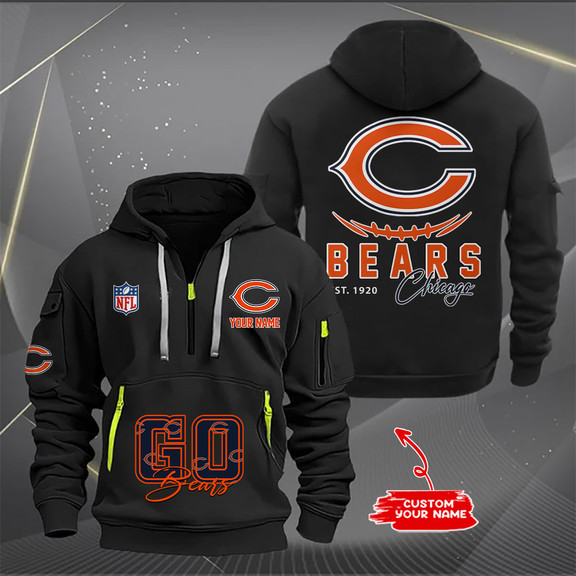 Chicago Bears New Personalized Quarter Zip Hoodie AZBTQZH000152 - Famjoys Chicago Bears New Personalized Quarter Zip Hoodie AZBTQZH000152 - Famjoys