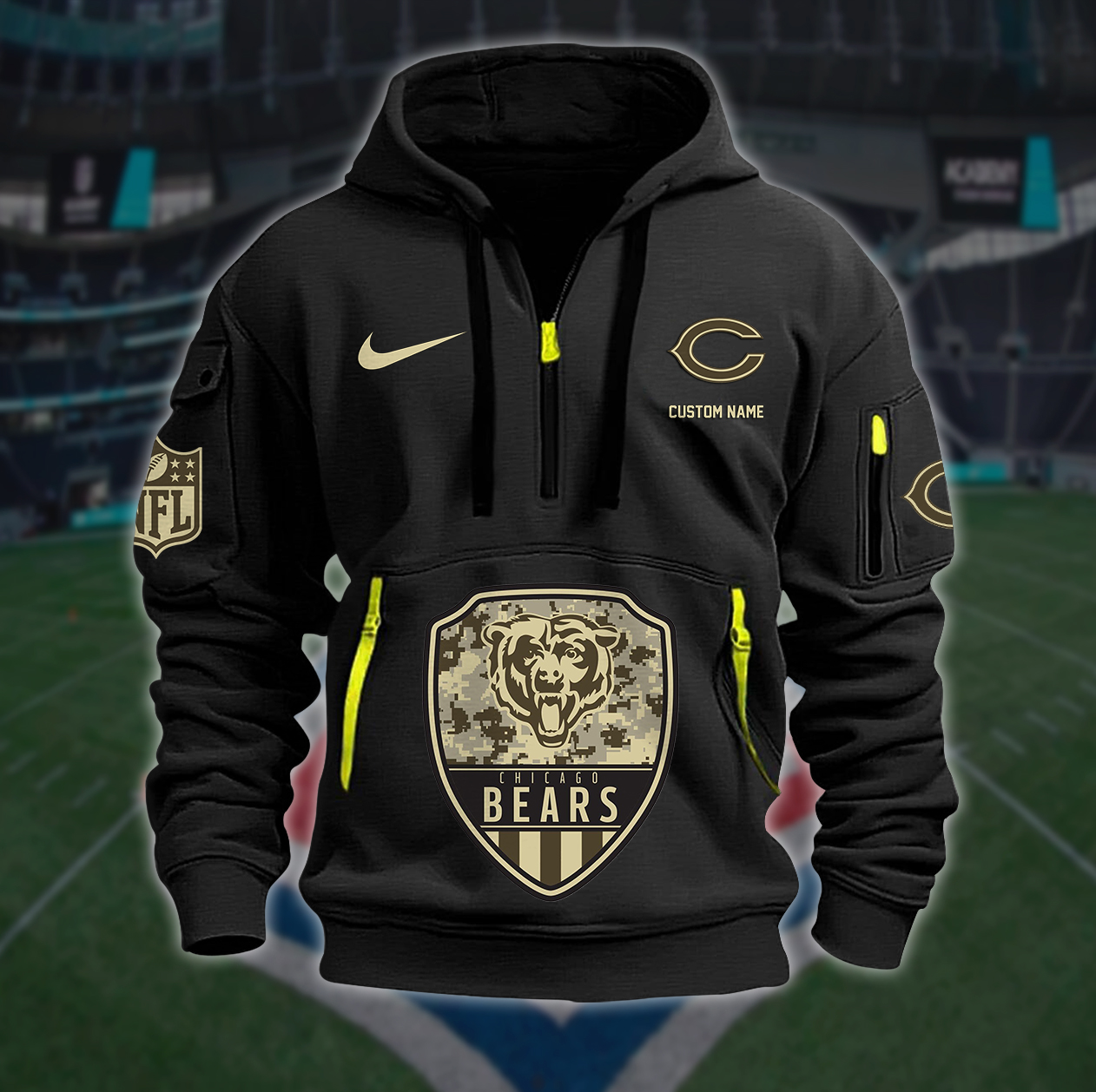 Chicago Bears New Personalized Quarter Zip Hoodie AZBTQZH000193 - Famjoys Chicago Bears New Personalized Quarter Zip Hoodie AZBTQZH000193 - Famjoys