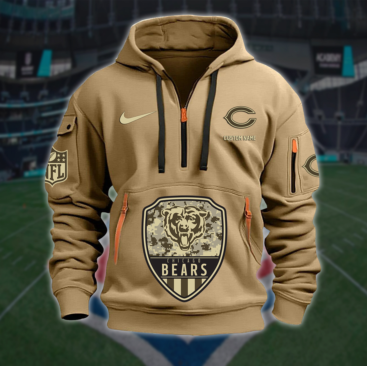 Chicago Bears New Personalized Quarter Zip Hoodie AZBTQZH000193 - Famjoys Chicago Bears New Personalized Quarter Zip Hoodie AZBTQZH000193 - Famjoys