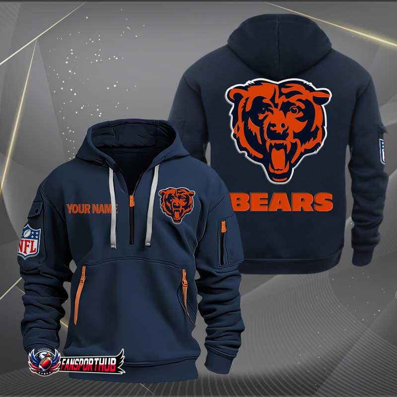 Chicago Bears New Personalized Quarter Zip Hoodie AZBTQZH000225 - Famjoys Chicago Bears New Personalized Quarter Zip Hoodie AZBTQZH000225 - Famjoys