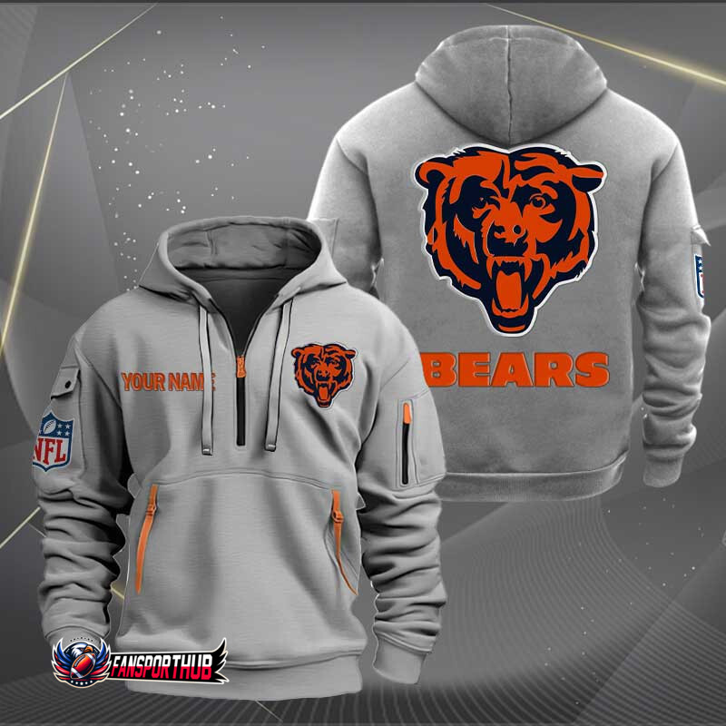 Chicago Bears New Personalized Quarter Zip Hoodie AZBTQZH000225 - Famjoys Chicago Bears New Personalized Quarter Zip Hoodie AZBTQZH000225 - Famjoys
