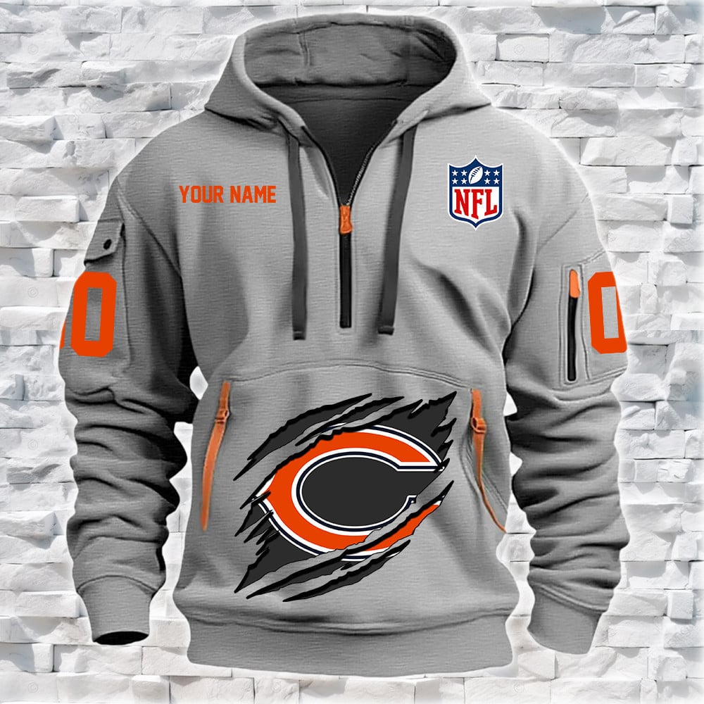 Chicago Bears New Personalized Quarter Zip Hoodie NA006 - Famjoys Chicago Bears New Personalized Quarter Zip Hoodie NA006 - Famjoys