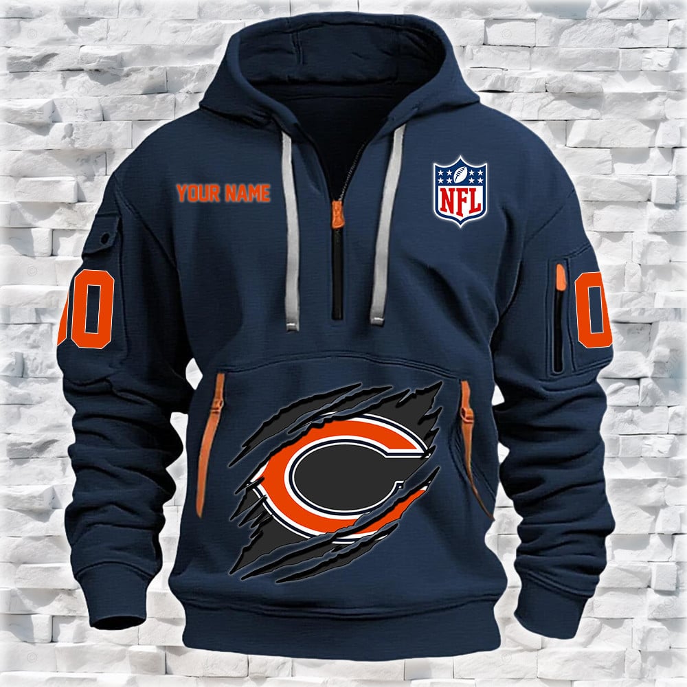 Chicago Bears New Personalized Quarter Zip Hoodie NA006 - Famjoys Chicago Bears New Personalized Quarter Zip Hoodie NA006 - Famjoys