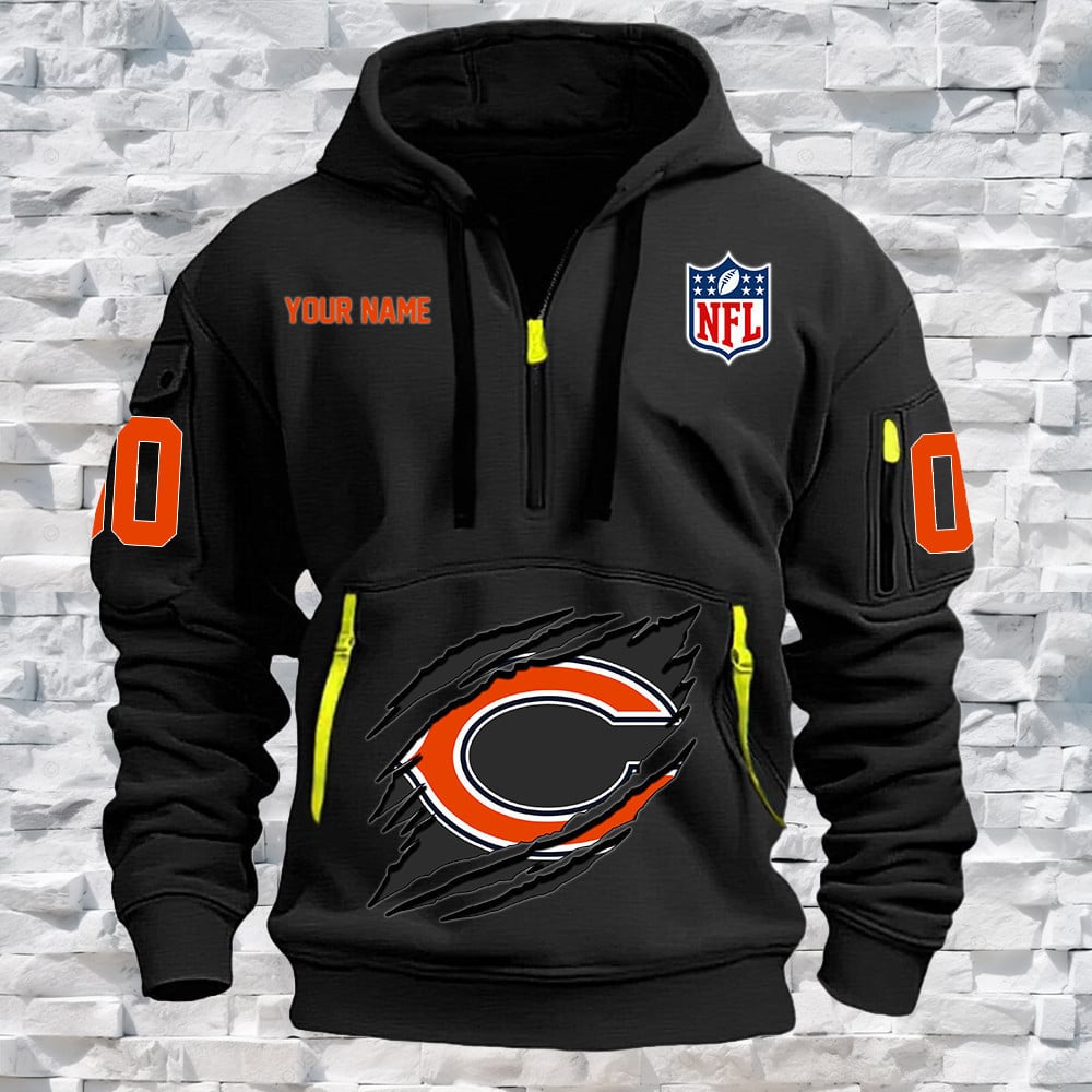 Chicago Bears New Personalized Quarter Zip Hoodie NA006 - Famjoys Chicago Bears New Personalized Quarter Zip Hoodie NA006 - Famjoys