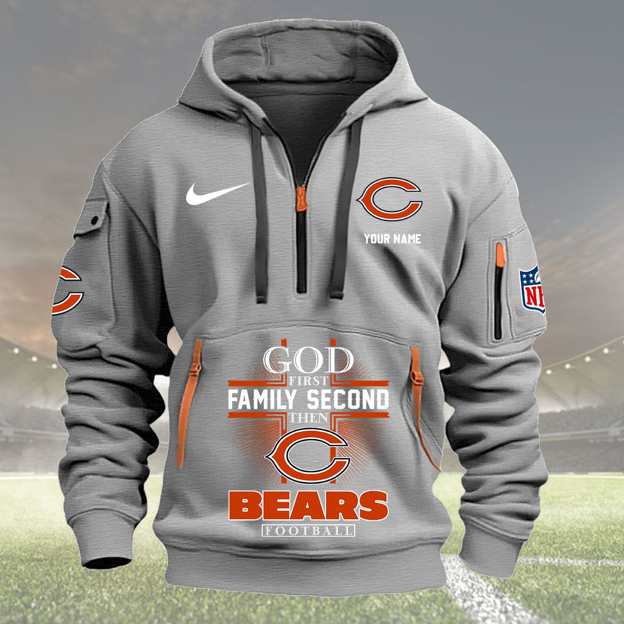 Chicago Bears Personalized Quarter Zip Hoodie New Collection AZBTQZH000246 - Famjoys Chicago Bears Personalized Quarter Zip Hoodie New Collection AZBTQZH000246 - Famjoys
