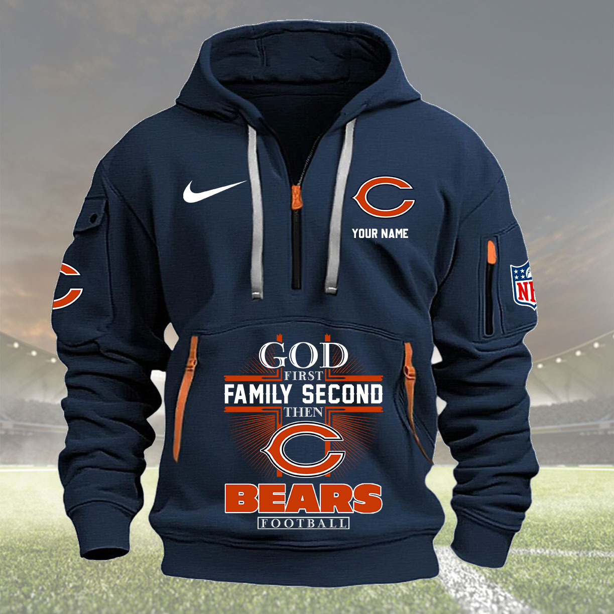 Chicago Bears Personalized Quarter Zip Hoodie New Collection AZBTQZH000246 - Famjoys Chicago Bears Personalized Quarter Zip Hoodie New Collection AZBTQZH000246 - Famjoys