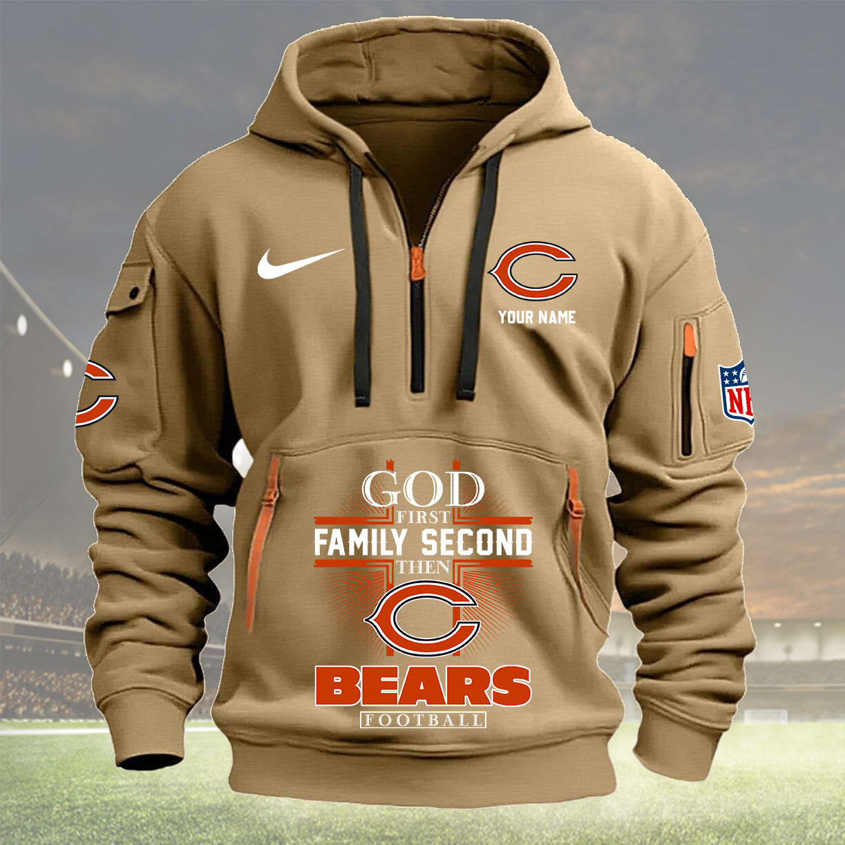 Chicago Bears Personalized Quarter Zip Hoodie New Collection AZBTQZH000246 - Famjoys Chicago Bears Personalized Quarter Zip Hoodie New Collection AZBTQZH000246 - Famjoys