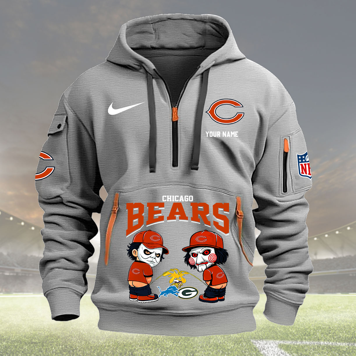 Chicago Bears Personalized Quarter Zip Hoodie New Collection AZBTQZH000280 - Famjoys Chicago Bears Personalized Quarter Zip Hoodie New Collection AZBTQZH000280 - Famjoys