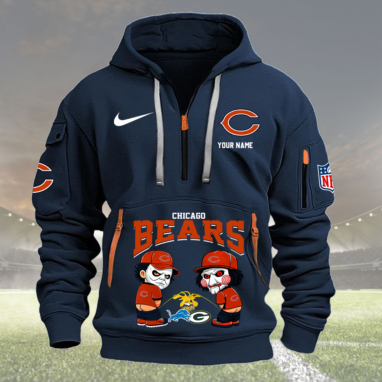 Chicago Bears Personalized Quarter Zip Hoodie New Collection AZBTQZH000280 - Famjoys Chicago Bears Personalized Quarter Zip Hoodie New Collection AZBTQZH000280 - Famjoys