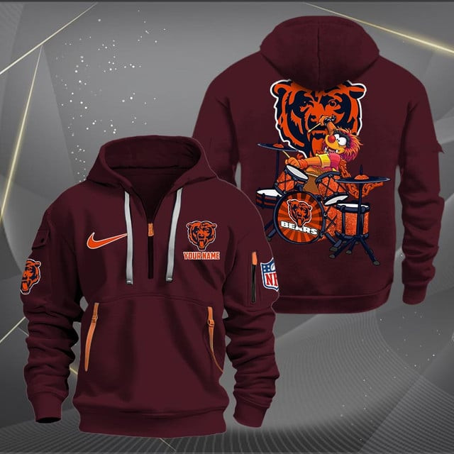 Chicago Bears Premium Personalized Quarter Zip Hoodie AZBTCQZH000006 - Famjoys Chicago Bears Premium Personalized Quarter Zip Hoodie AZBTCQZH000006 - Famjoys