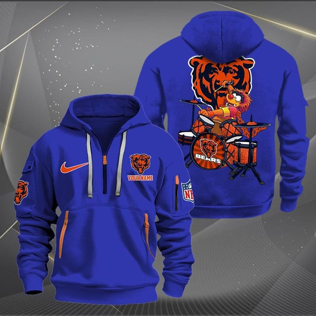 Chicago Bears Premium Personalized Quarter Zip Hoodie AZBTCQZH000006 - Famjoys Chicago Bears Premium Personalized Quarter Zip Hoodie AZBTCQZH000006 - Famjoys