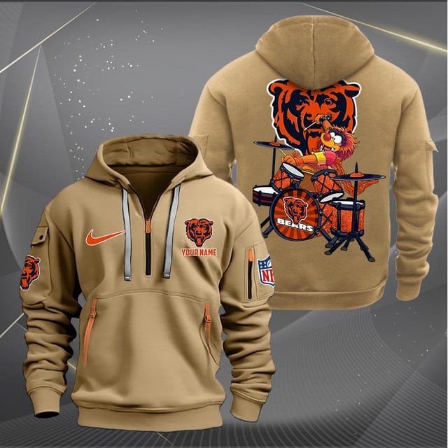 Chicago Bears Premium Personalized Quarter Zip Hoodie AZBTCQZH000006 - Famjoys Chicago Bears Premium Personalized Quarter Zip Hoodie AZBTCQZH000006 - Famjoys
