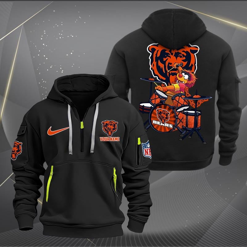 Chicago Bears Premium Personalized Quarter Zip Hoodie AZBTCQZH000006 - Famjoys Chicago Bears Premium Personalized Quarter Zip Hoodie AZBTCQZH000006 - Famjoys