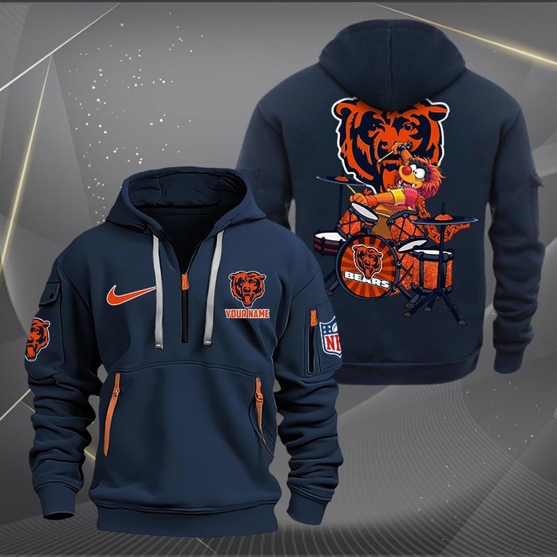 Chicago Bears Premium Personalized Quarter Zip Hoodie AZBTCQZH000006 - Famjoys Chicago Bears Premium Personalized Quarter Zip Hoodie AZBTCQZH000006 - Famjoys