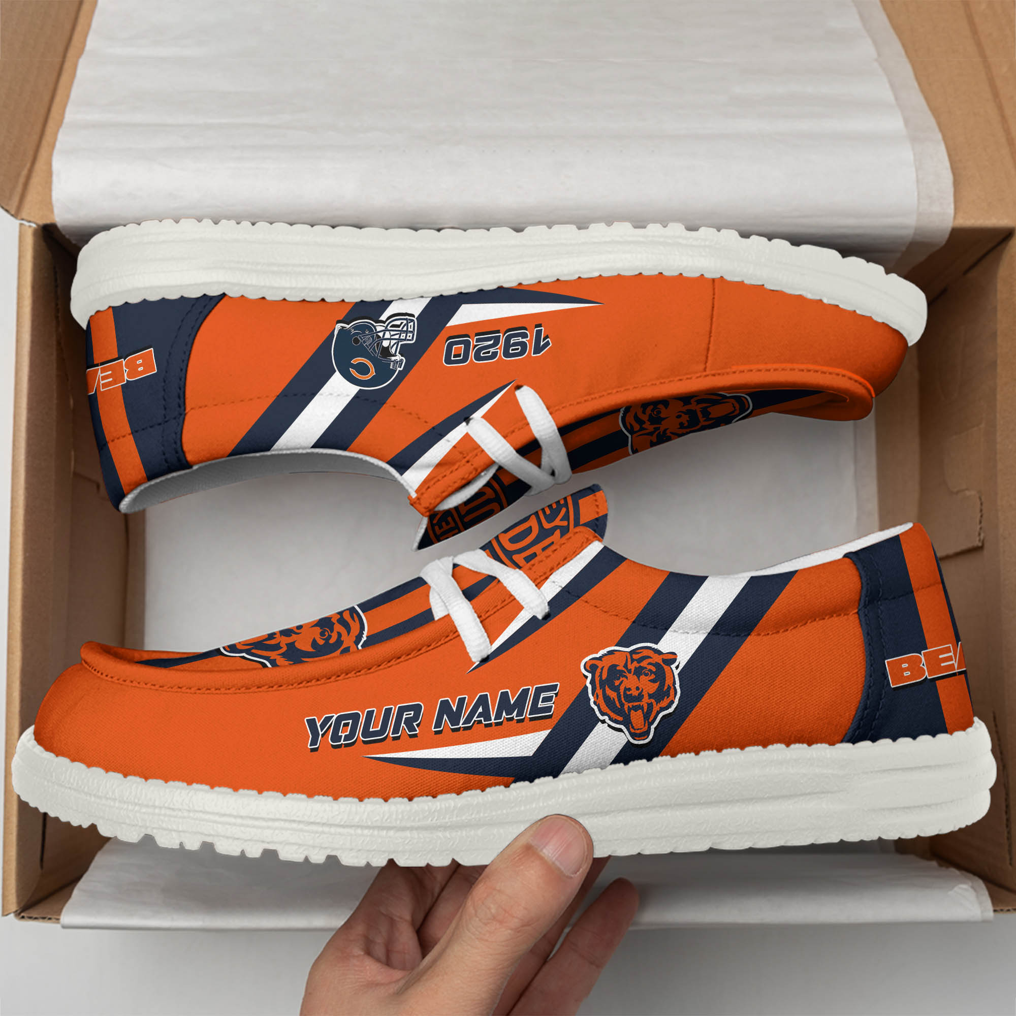 Chicago Bears Team White Canvas Loafer Shoes Personalized Your Name - Famjoys Chicago Bears Team White Canvas Loafer Shoes Personalized Your Name - Famjoys